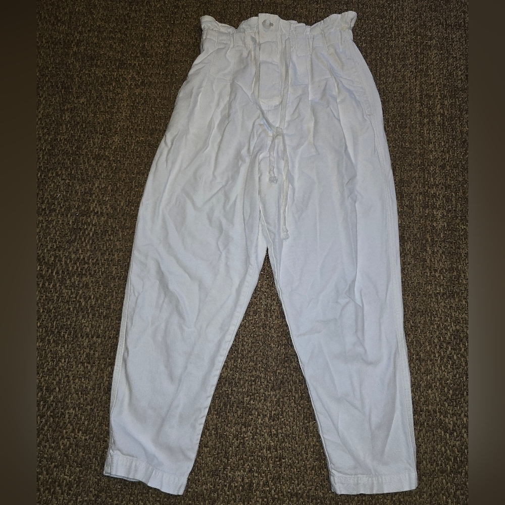 Free People Margate Pleated Trousers White Baggy Button Fly High Rise Tapered